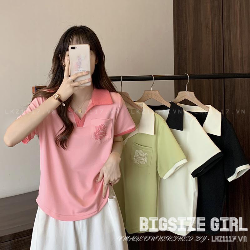 Áo thun nữ tay ngắn Bigsize Áo polo kiểu form rộng có cổ màu Hồng mùa hè Phong cách Hàn Quốc Thời Trang đẹp