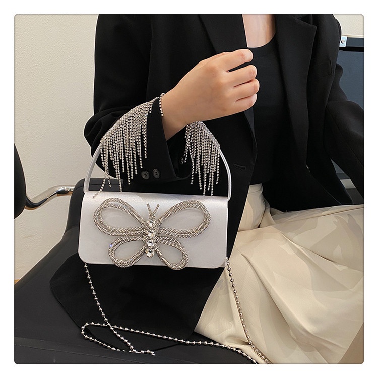 Túi Đeo Vai / Kẹp Nách Dáng Vuông Nhỏ Đính Nơ Phối Tua Rua Lấp Lánh Phong Cách Mới Thời Trang Mùa Hè 2023