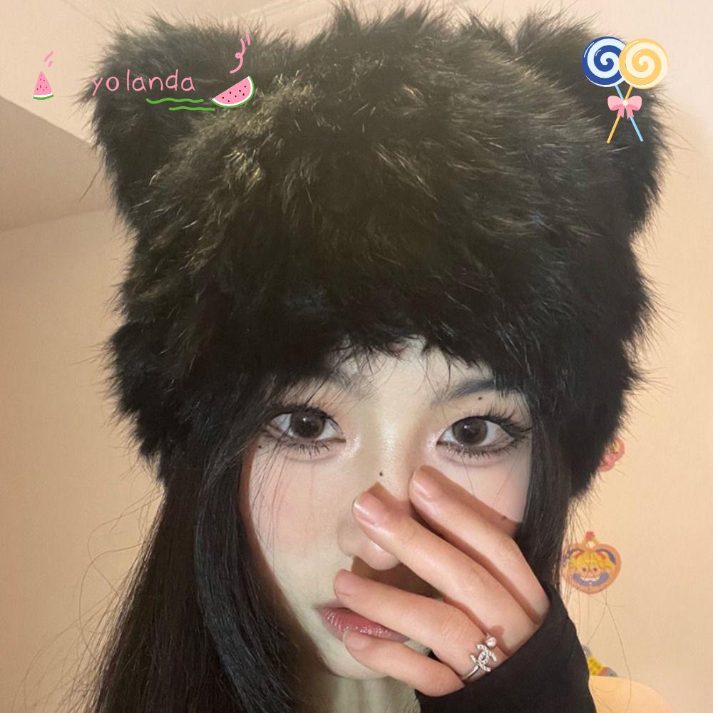 Mũ Trùm Đầu Giữ Ấm Mùa Đông Thiết Kế Tai Gấu Đen Nhồi Bông