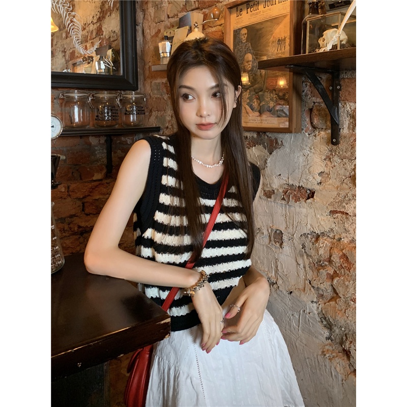 Áo Hai Dây Dệt Kim Họa Tiết Kẻ Sọc Thời Trang Mùa Hè Cho Nữ
