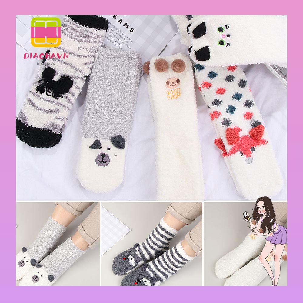 Vớ Nhung San Hô Mềm Mại Dày Dặn Họa Tiết Động Vật Hoạt Hình