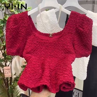 Áo Thun Tay Phồng Cổ Chữ U Màu Trơn Thời Trang Dành Cho Nữ