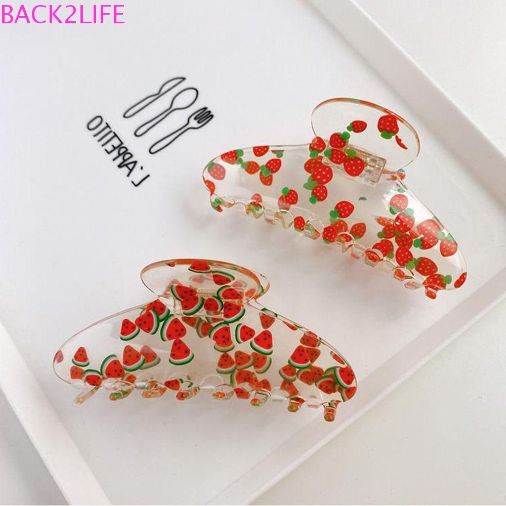 Set 2 Kẹp Tóc Nhựa Acrylic Trong Suốt Họa Tiết Dâu Tây Dễ Thương