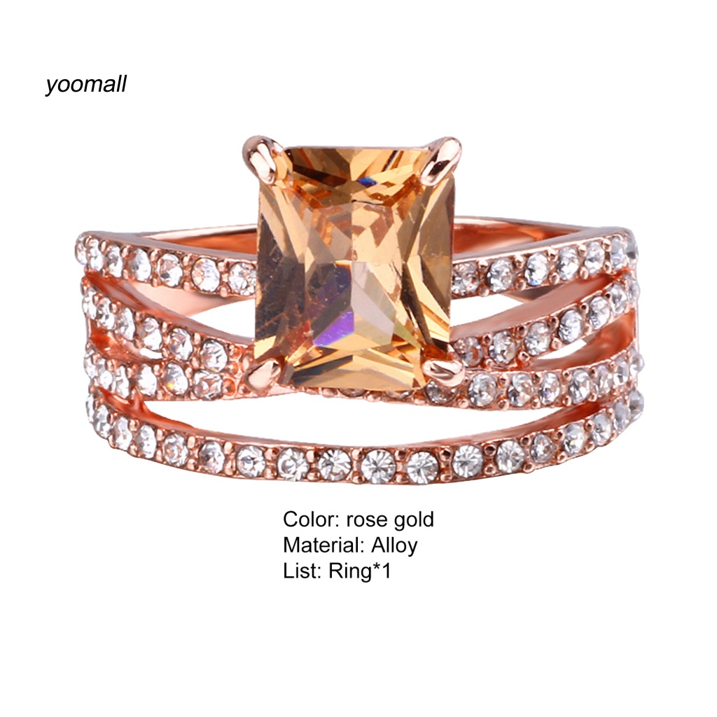 Nhẫn Cưới Mạ Điện Nhiều Lớp Mặt Vuông Đính Đá