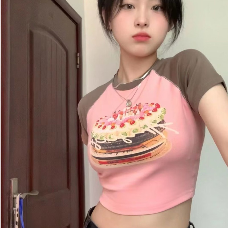 Áo Thun Tay Ngắn Dáng Ôm In Họa Tiết Raglan Thời Trang Mùa Hè Kiểu Mới Cho Bạn Gái