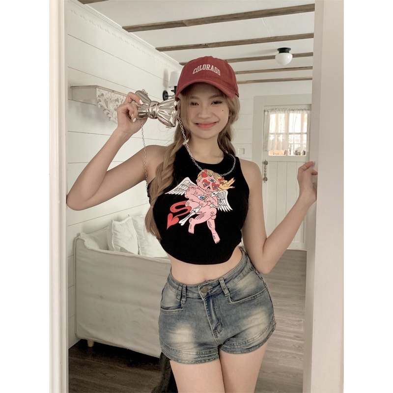 Áo Hai Dây Dáng Ôm In Họa Tiết Hoạt Hình Thời Trang Mùa Hè Quyến Rũ Cho Nữ