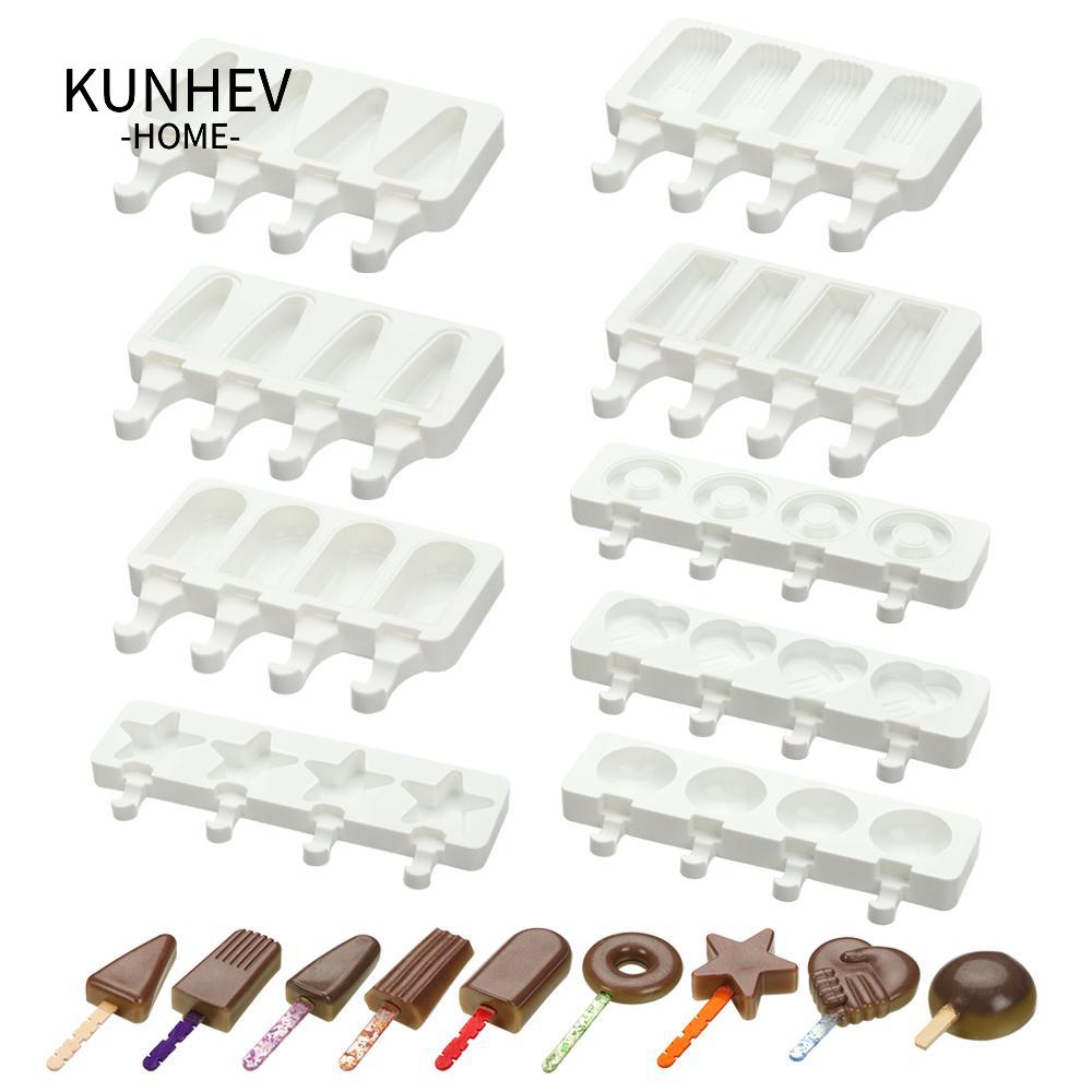 KUNHEV Khuôn Làm Kem Que 4 Ngăn DIY Tiện Dụng