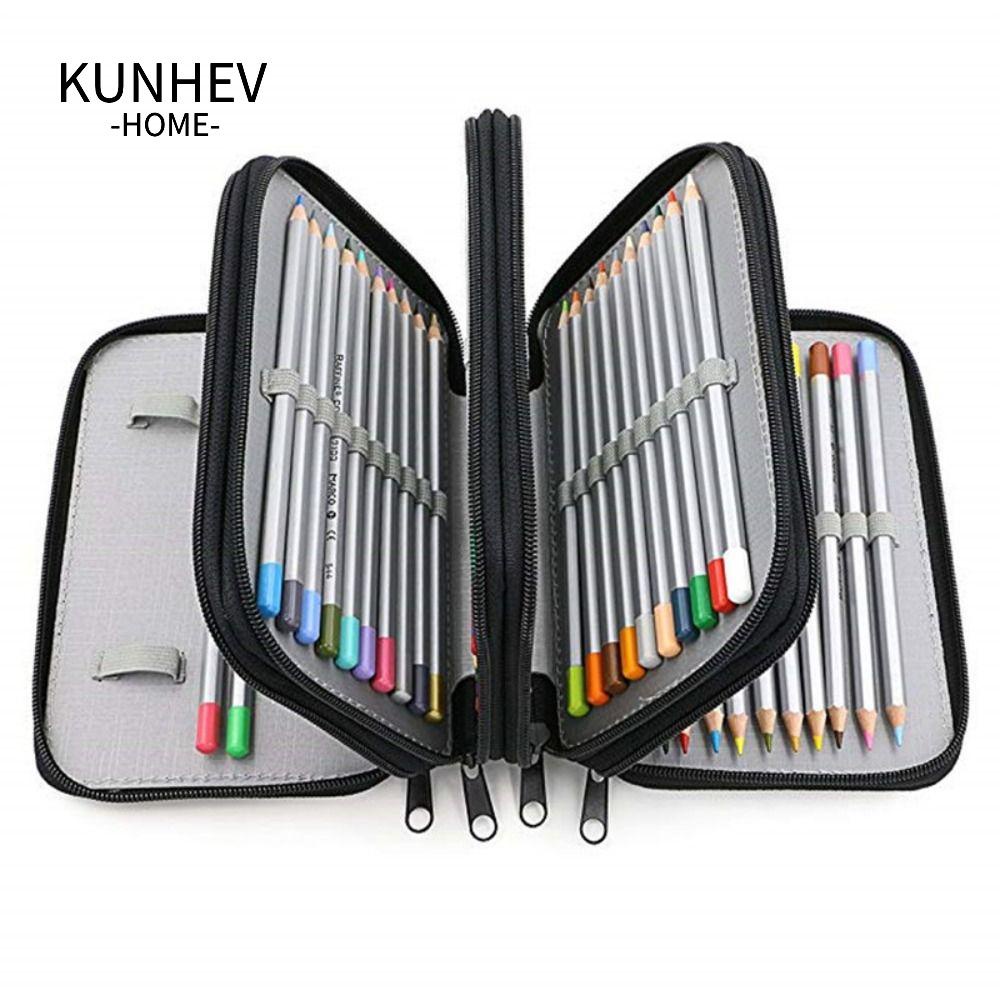 KUNHEV Túi Đựng Bút Bằng Nylon Sức Chứa Lớn Có Khóa Kéo Tiện Dụng Cho Học Sinh