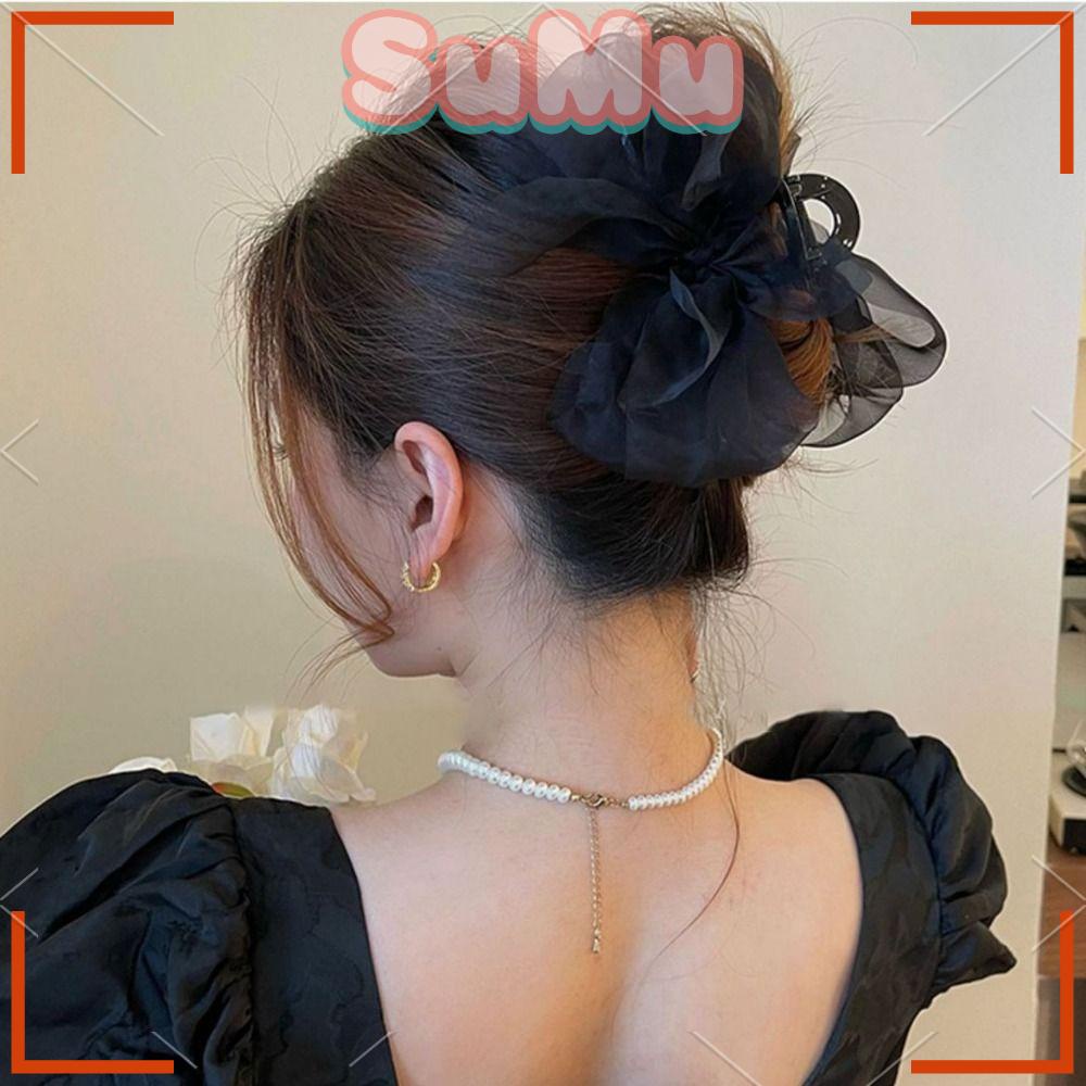 Kẹp Tóc Lưới Đính Nơ Thanh Lịch Dành Cho Nữ