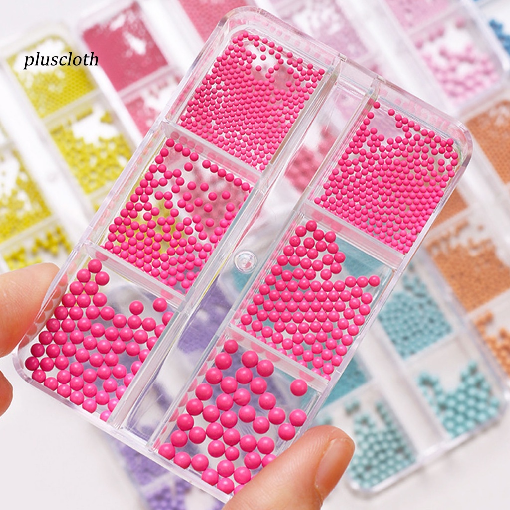 &lt; Pluscloth &gt; Hộp Hạt 3D Trơn Màu Tự Trang Trí Móng Tay Nghệ Thuật Kèm Hộp Đựng