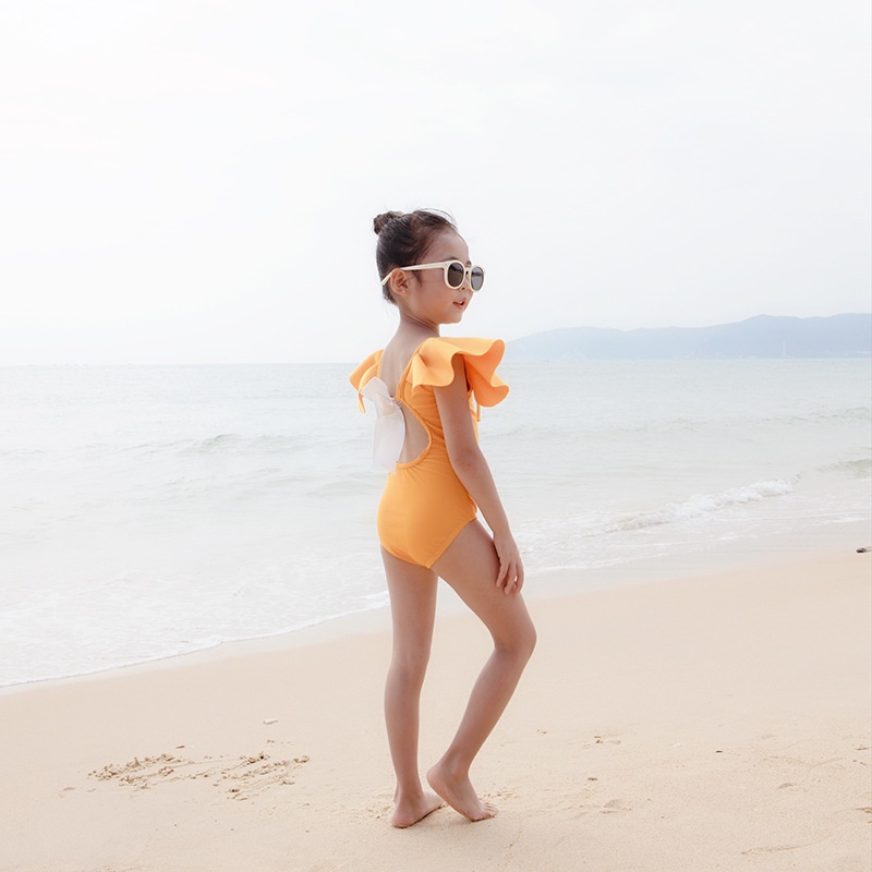 Bộ đồ bơi bé gái,Bộ bikini bé gái,Bộ Đồ Bơi Một Mảnh Hở Lưng Màu Trơn Đính Nơ Thời Trang 2023 Cho Bé Gái