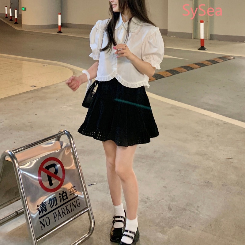 Áo Kiểu Eo Cao Phối Bèo Nhún Phong Cách Pháp Nữ Tính