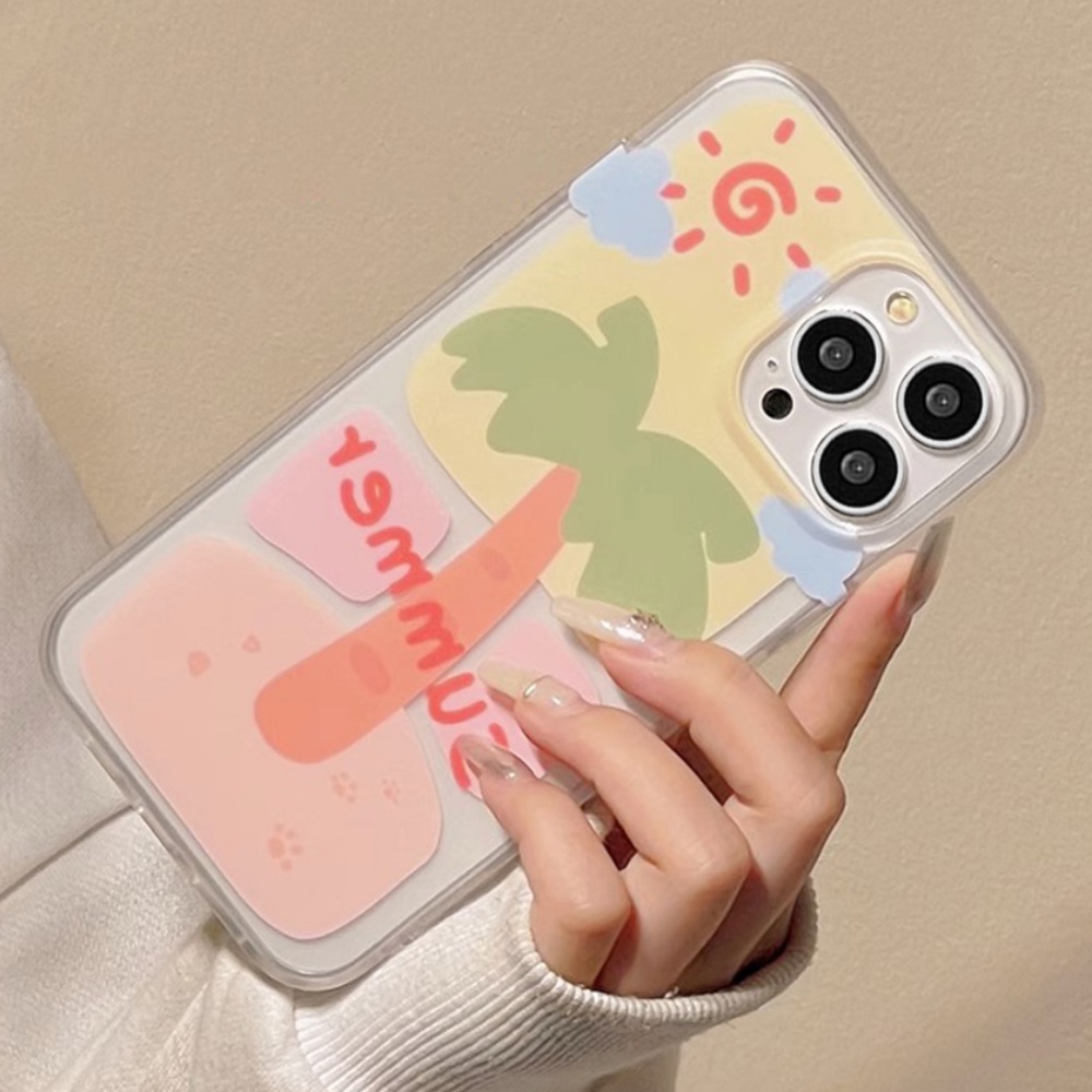 Ốp Điện Thoại TPU Mềm Siêu Mỏng Trong Suốt Họa Tiết Cây Dừa Cho IPhone 14 13 12 11 Pro Max X XR 8 7 Plus