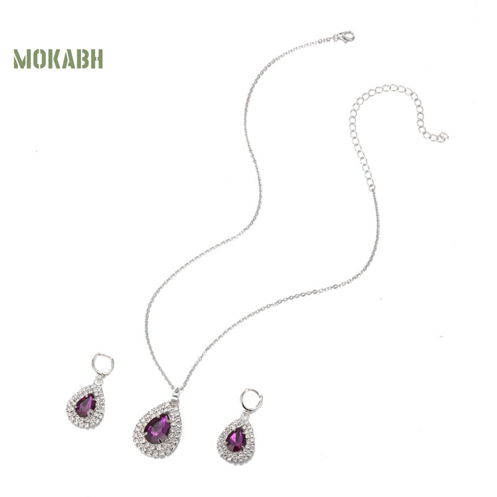 1 Bộ Vòng cổ + Bông Tai Mạ Điện Đính Kim Cương Giả Lấp Lánh Sang Trọng