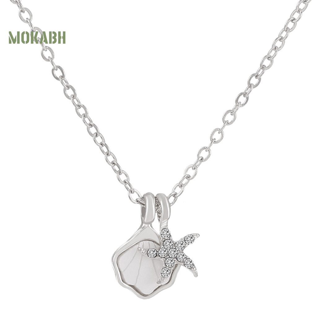 [Mok Abh] Vòng cổ Hợp Kim Mặt Hình Vỏ Sò Đính Kim Cương Giả Màu Trơn Cho Nữ