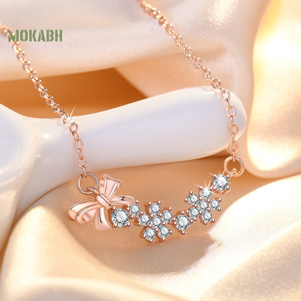 Vòng cổ Mạ Điện Màu Sắc Trơn Trang Trí Thắt Nơ Đính Đá Zircon Thời Trang Cho Nữ