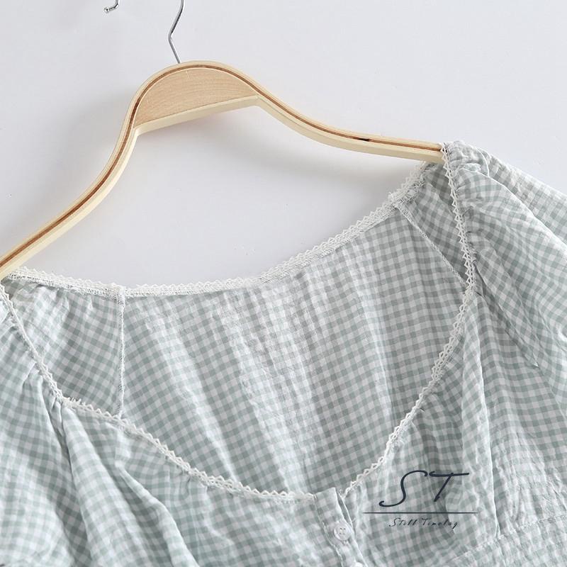 Áo Thun Crop Top Tay Ngắn Cổ Vuông Phối Ren Hoa Phong Cách Hawaii CY03-Kawai Grunge Y2K