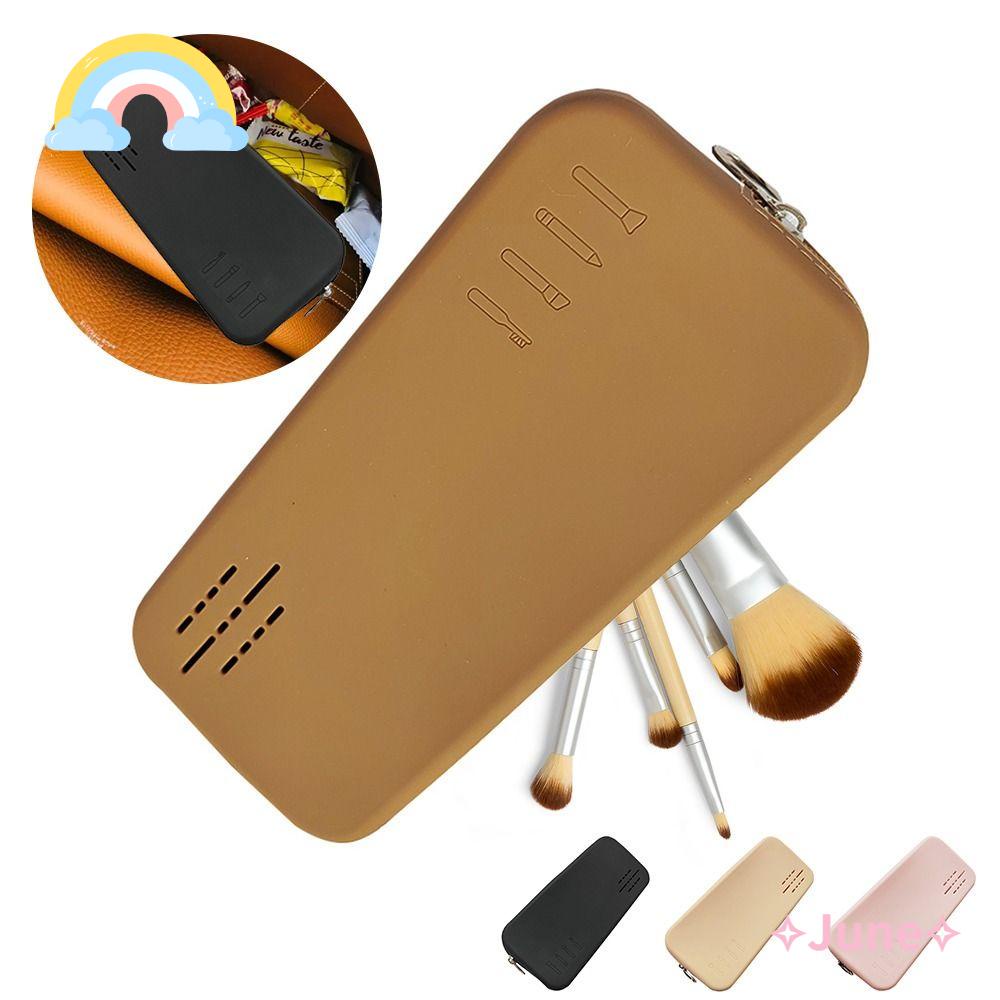 JUNE Túi Đựng Cọ Trang Điểm Bằng Silicone Hình Vuông Có Khóa Kéo Thời Trang