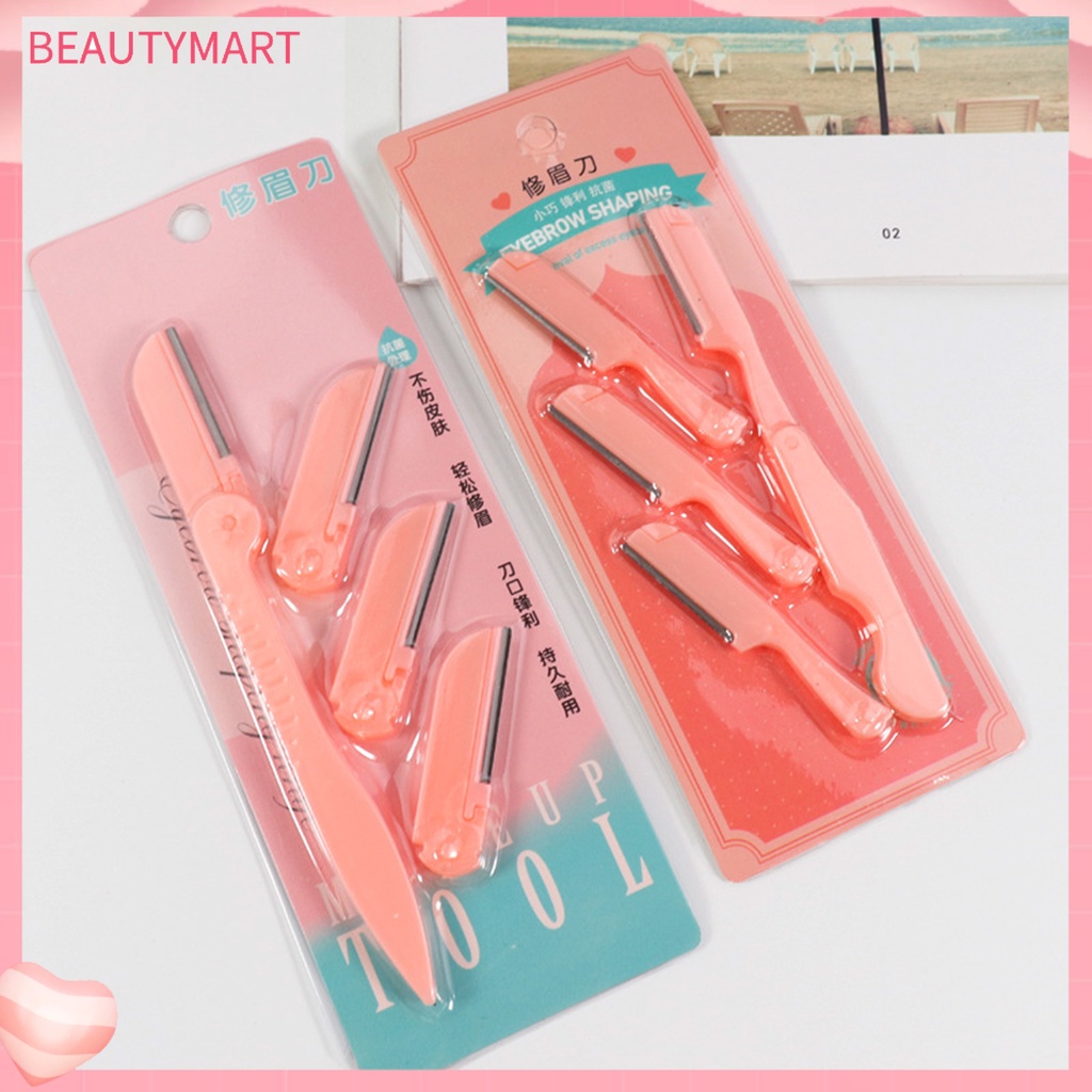 Dao Cạo Lông Mày 4 Đầu Thay Thế Bằng Thép Không Gỉ Có Thể Gập Lại An Toàn Dễ Mang Theo