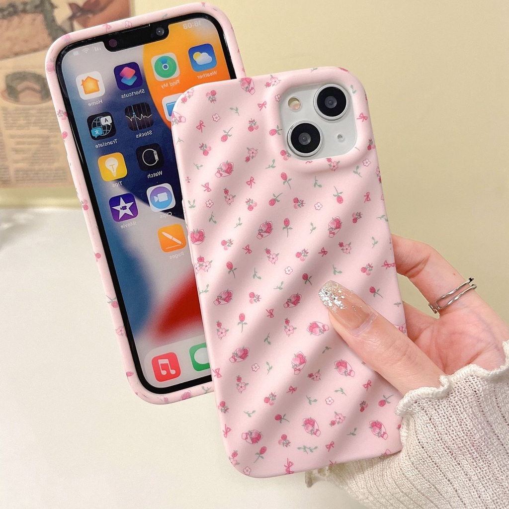 Ốp Điện Thoại Màu Hồng Họa Tiết Hoa Xinh Xắn Cho Iphone 14 13promax 12 / 11