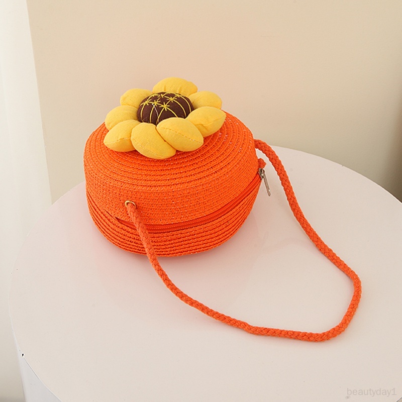 Túi Xách Đan Rơm Một Bên Vai Trọng Lượng Nhẹ Họa Tiết Hoa Thời Trang Đi Biển Mùa Hè Cho Bé Gái