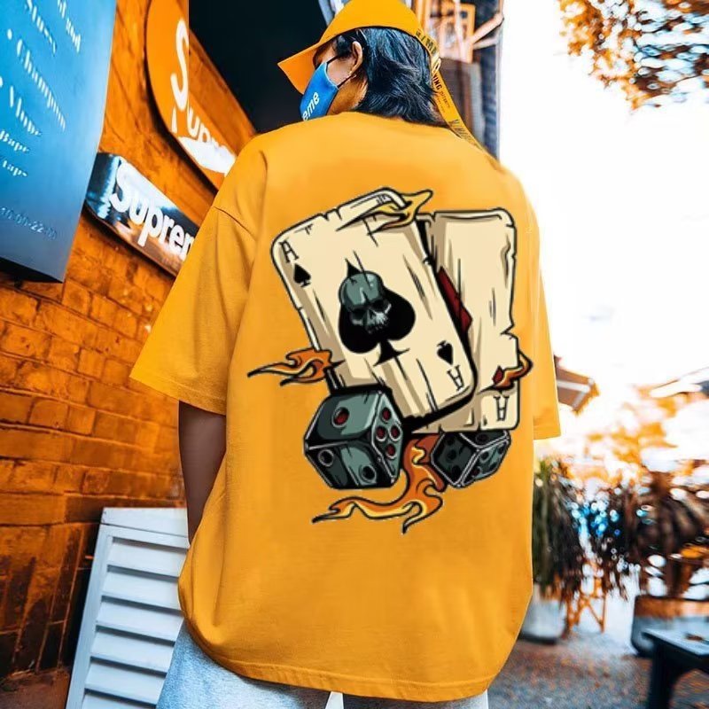 M-8XL áo phông nam tay lỡ,Áo Thun Thể Thao cotton Tay Ngắn Cổ Tròn In Hình Thẻ Bài vintage Mỹ Cho Nam Và Nữ