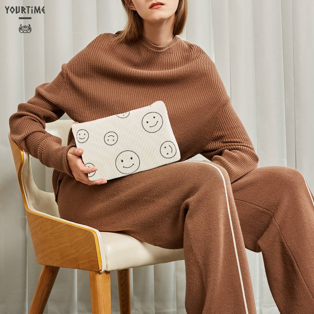 Túi Đựng Mỹ Phẩm Hai Mặt Bằng Vải Nhung Kẻ Dễ Thương Xinh Xắn