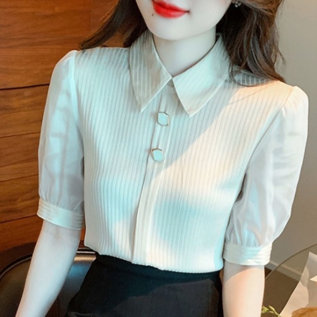 Áo Sơ Mi Chiffon Tay Lửng Phong Cách Hàn Quốc Thời Trang Mùa Hè 2023 Mới