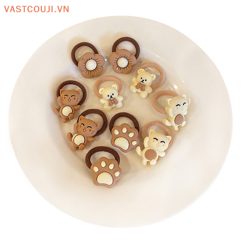 Set 10 Dây Cột Tóc Co Giãn Hình Gấu / Thỏ Mini Dễ Thương Cho Bé Gái