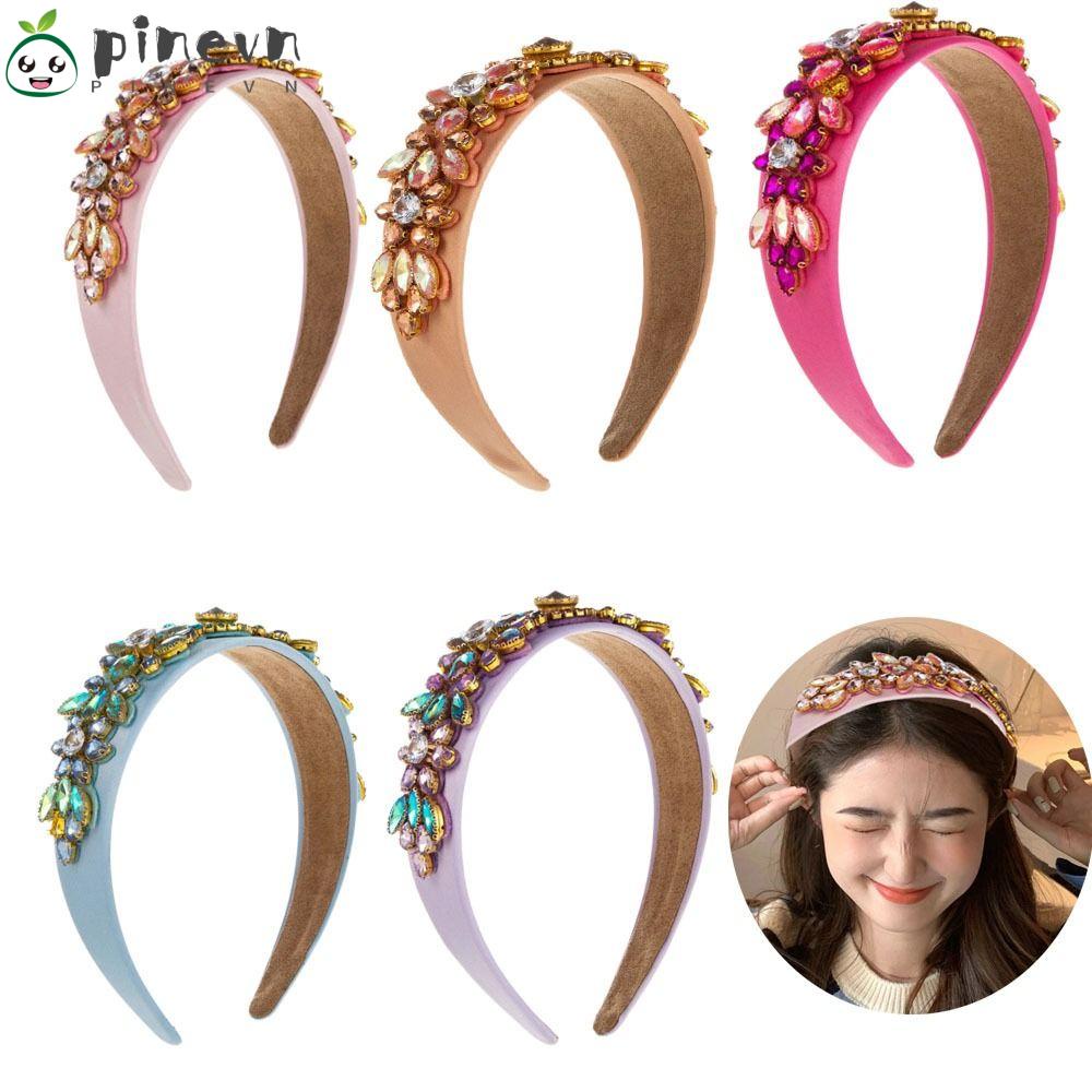 PINEVN Cài Tóc Hình Vương Miện Đính Đá Sang Trọng Cho Cô Dâu Băng Đô Cài Tóc Bằng Vải Nhung Thời Trang