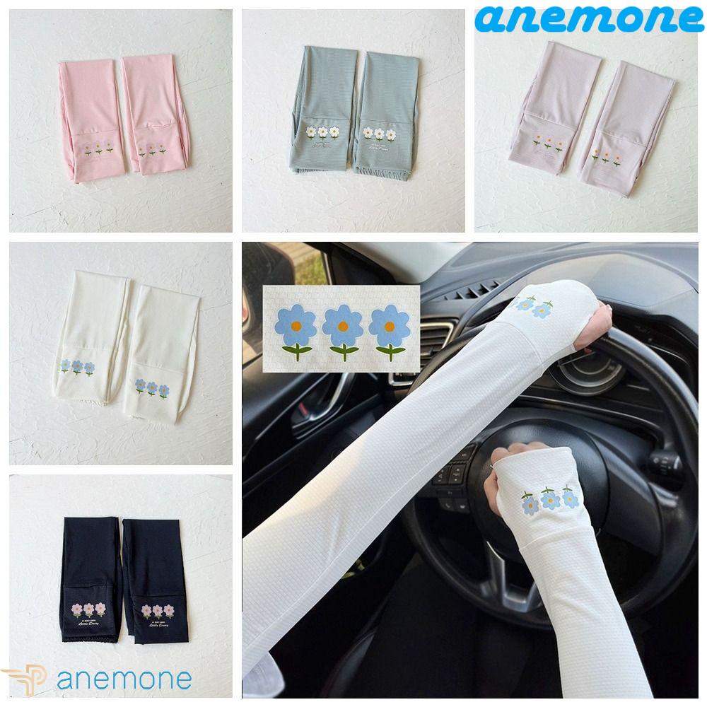 Găng Tay Dài Bằng Lụa Lạnh Mỏng Mát Mẻ Chống Trượt Họa Tiết Hoa Cho Unisex