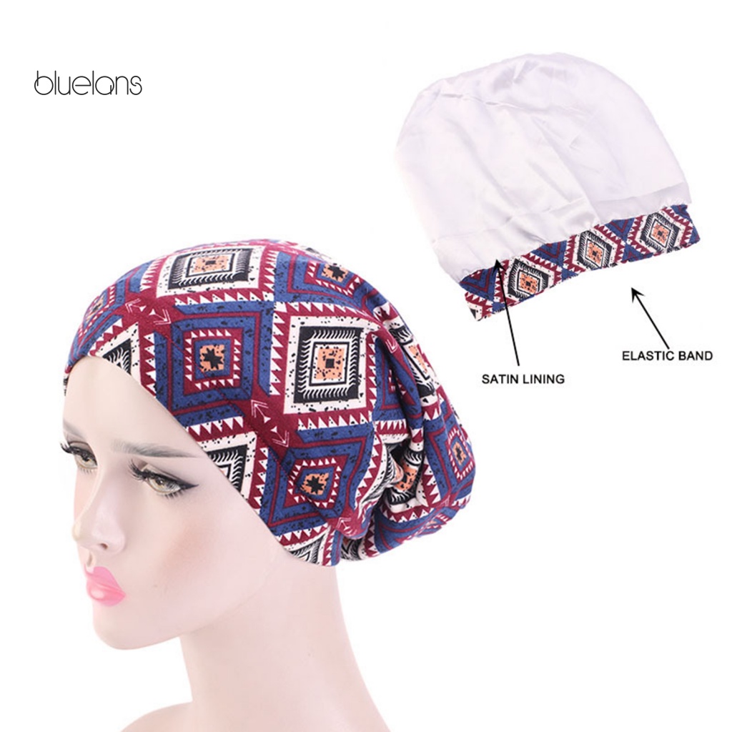 Mũ Trùm Đầu Vải Satin Mềm Co Giãn Tốt In Họa Tiết Thời Trang