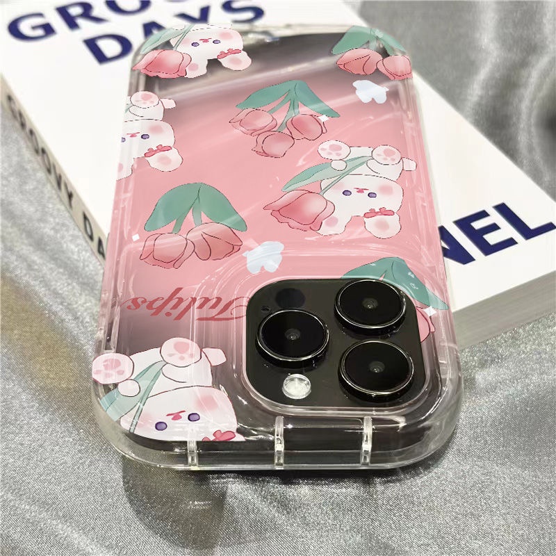 Ốp Điện Thoại Mềm Trong Suốt Họa Tiết Hoa Tulip Và Thỏ Dễ Thương Cho iPhone14promax 1312 / 11 7 / 8plus xr / sins 3F7Y