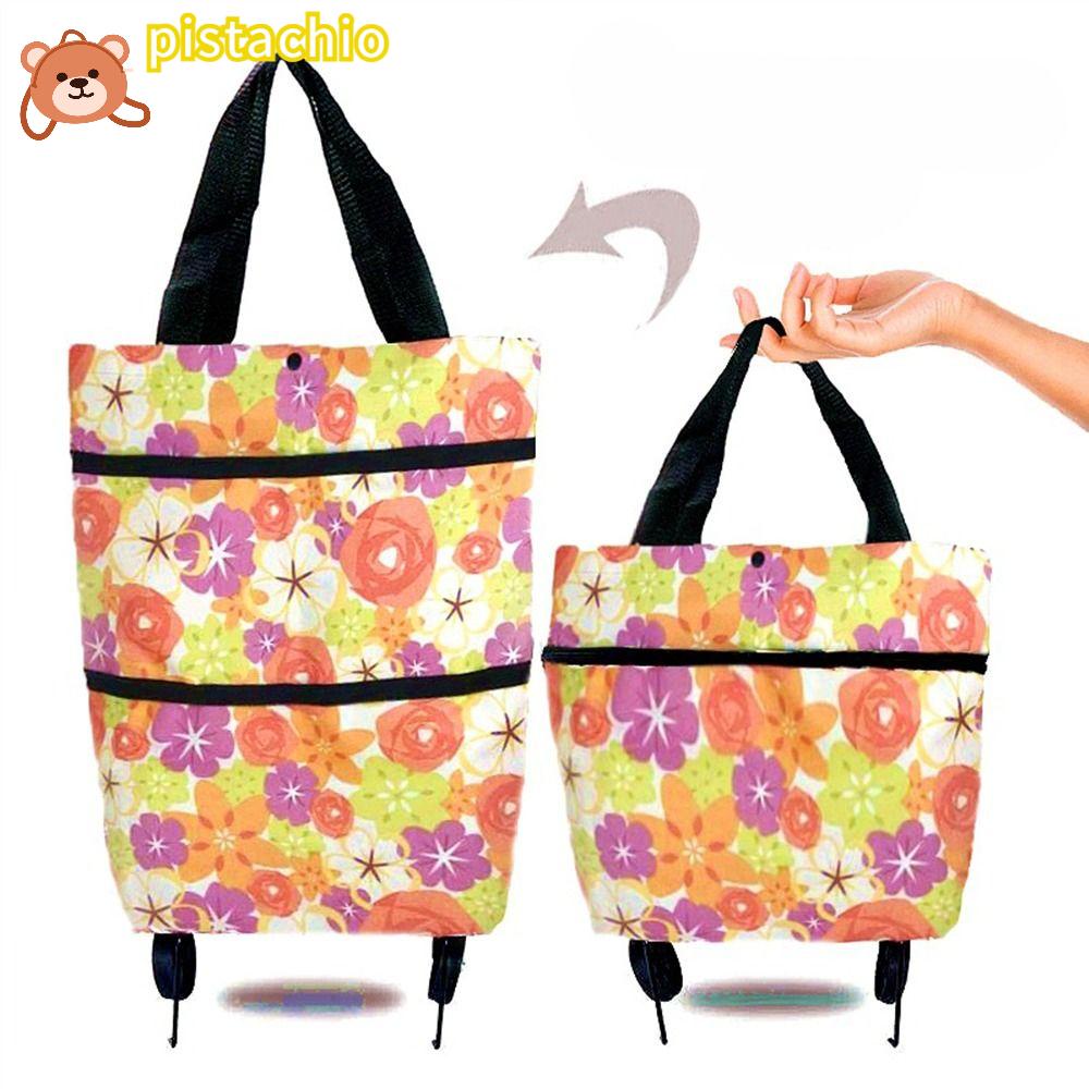Shopping Bag with Wheels, Orange Flower Folding