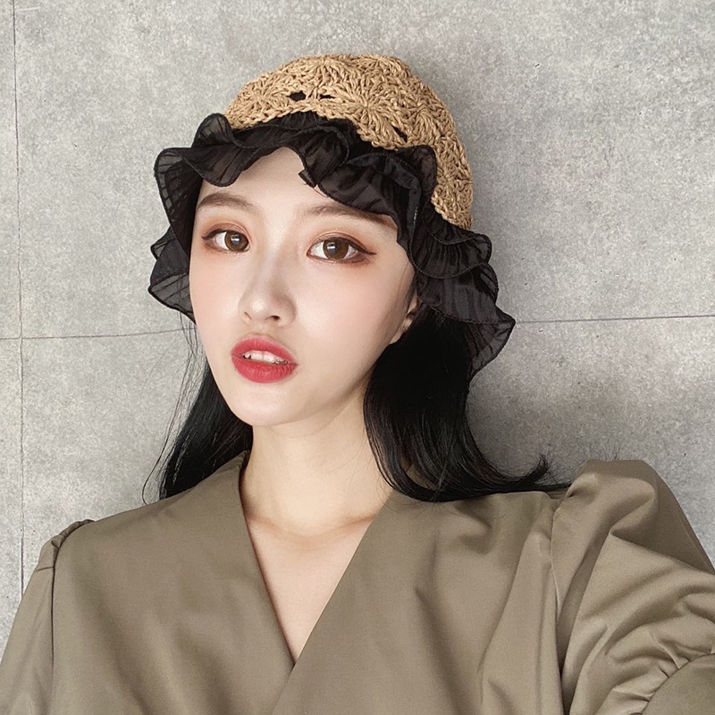 Mũ Cói Chống Nắng Phối Ren Xinh Xắn Thời Trang