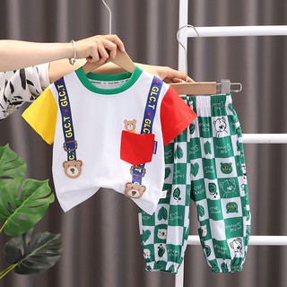 Set Đồ Mùa Hè 2 Món Gồm Áo Sơ Mi Cotton Sọc Caro + Quần Ngắn Thời Trang Cho Bé Trai / Gái