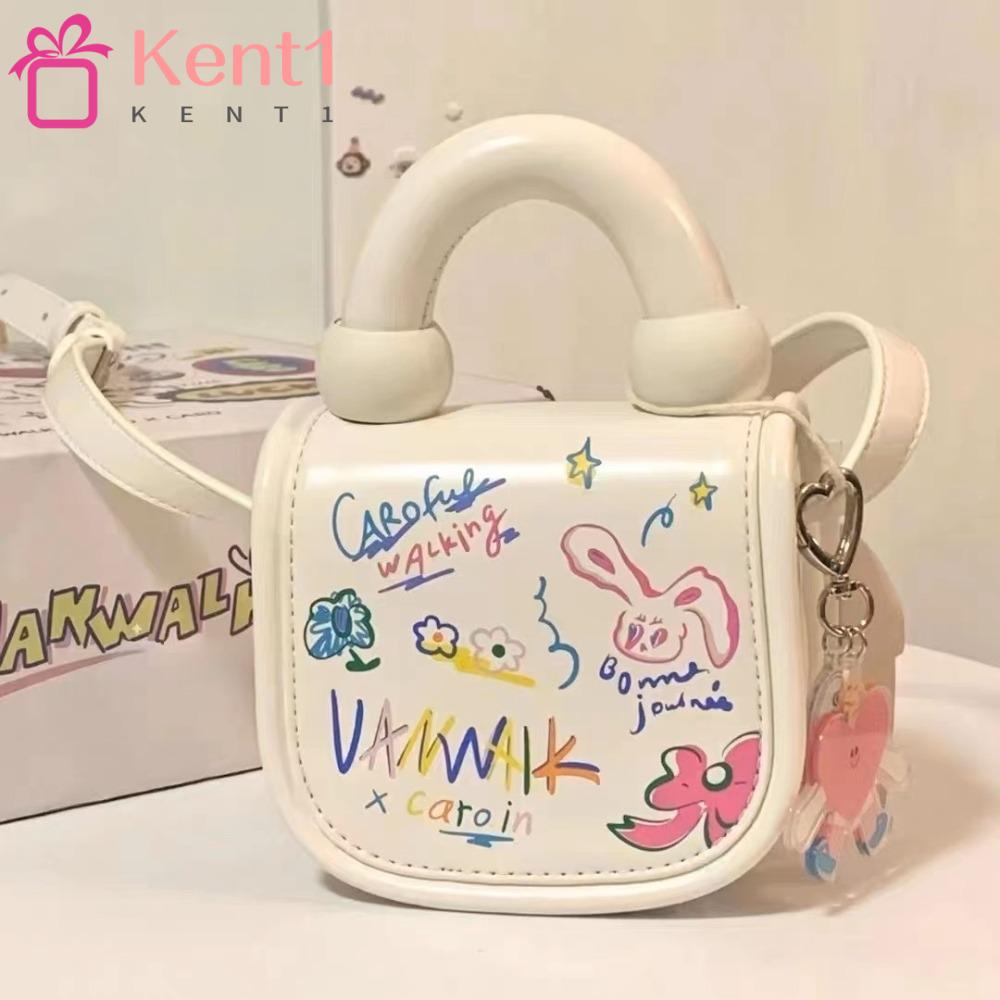 KENT1 Túi Đeo Chéo Hình Vuông Nhỏ Họa Tiết Hoạt Hình Graffiti Đơn Giản Cho Nữ