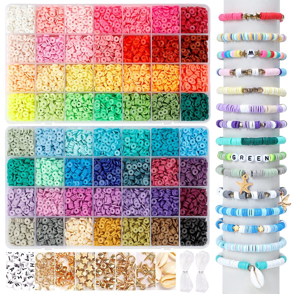 28 GRID 6MM MIX COLOR CLAY BEADS KIT FLAT ROUND POLYMER BEADS WITH TOOL KIT DIY CRAFT BRACELET JEWELRY MAKING SUPPLIES