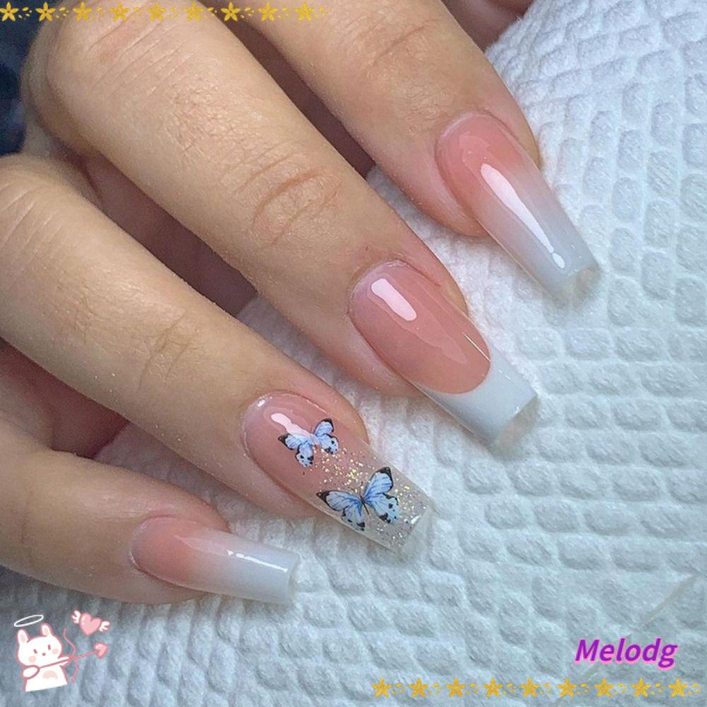 MELODG Bộ 24 Móng Tay Giả Che Phủ Toàn Diện Phong Cách Pháp