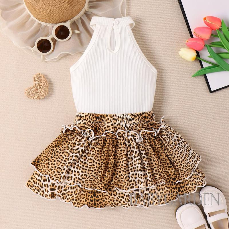 Set Áo Tank Top + Chân Váy Họa Tiết Da Báo Thời Trang Mùa Hè Cho Bé Gái 3-7 Tuổi