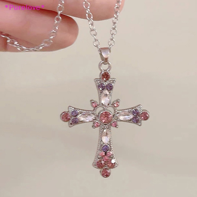 Vòng cổ Mặt Chữ Thập Đính Đá Zircon Màu Tím Thời Trang Cho Nữ Mới