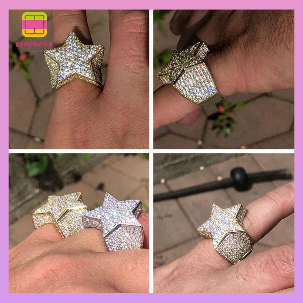 DIACHAVN Nhẫn Đính Đá Zircon Hình Ngôi Sao Lấp Lánh Sang Trọng