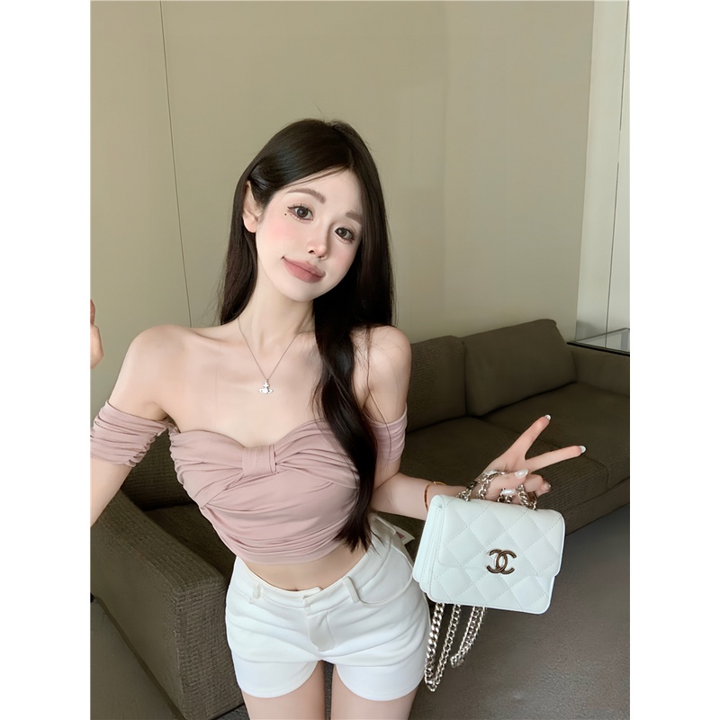SUXI Áo Kiểu Ôm Ngực Thắt Nơ Thời Trang Mùa Hè Quyến Rũ