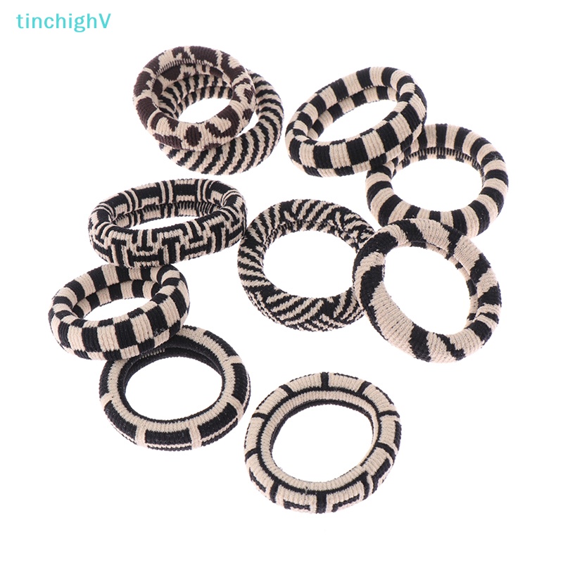 Set 5 Dây Buộc Tóc Cao Su Co Giãn Màu Trắng Đen Thời Trang Vintage Cho Nữ