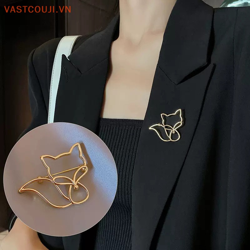 Trâm Cài Áo Hình Cáo Rỗng Màu Vàng Kim VASTJI Thời Trang Cao Cấp Phong Cách Hàn Quốc Cho Nữ