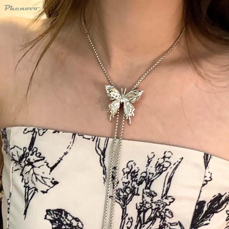 Dây Chuyền Mặt Hình Bướm Phong Cách Hip Hop Có Thể Điều Chỉnh Kích Thước Dành Cho Nữ