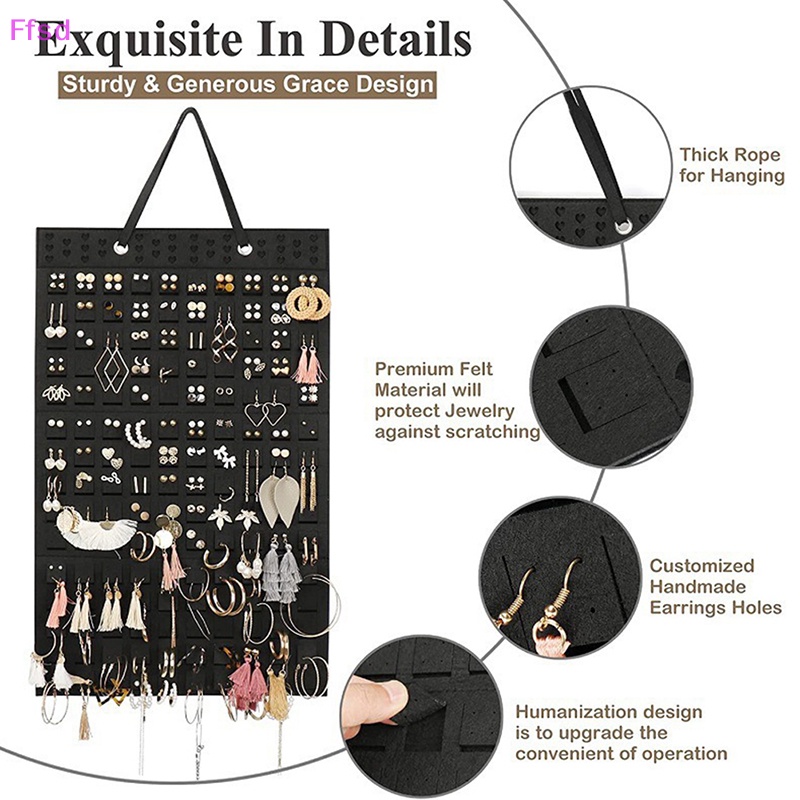 {Ffsd} Giá Treo Bông Tai / Vòng cổ Bằng Vải Nỉ Mềm Treo Tường Trưng Bày Trang Sức