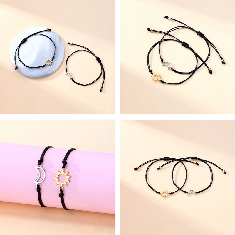 Bộ 2 Vòng Tay Dây Bện Mặt Trời Mặt Trăng Ngôi Sao Trái Tim Cho Cặp Đôi
