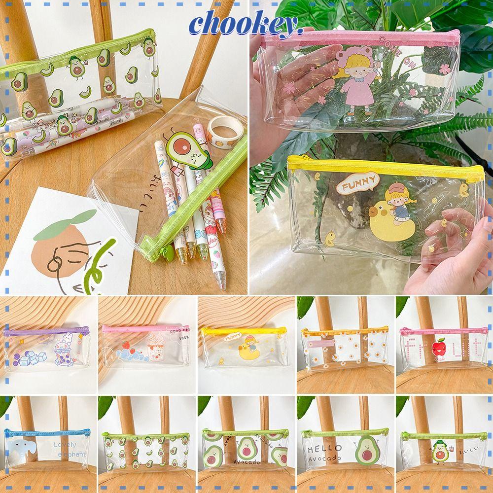 CHOOKEY Túi Đựng Bút Bằng PVC Trong Suốt Sức Chứa Lớn Chống Thấm Nước In Họa Tiết Hoa / Trái Cây Chất Lượng Cao Cho Học Sinh