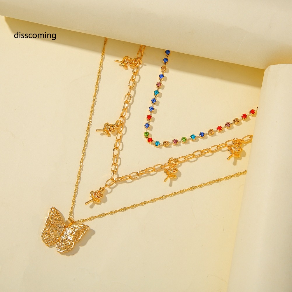 Áo Thun In Hình SL SL SL Thời Trang Năng Động| Vòng cổ Nhiều Lớp Hình Hoa Hồng Và Bướm Đính Kim Cương Nhân Tạo Nhiều Màu Sắc Lãng Mạn Thời Trang Cho Nữ